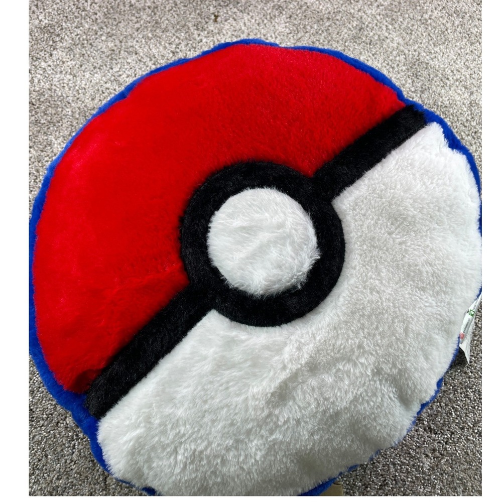 Pokemon Great Ball Plush Pillow Unisex Blue Open Box Soft Round Faux Fur